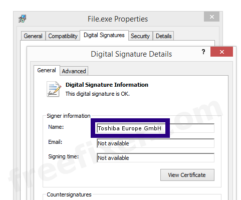 Screenshot of the Toshiba Europe GmbH certificate